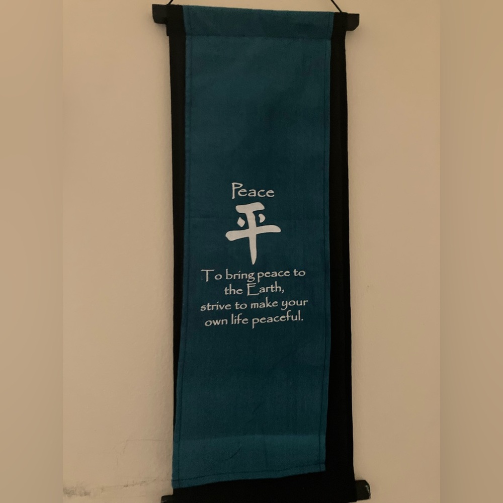 Teal Wall Hanging with Peace Symbol